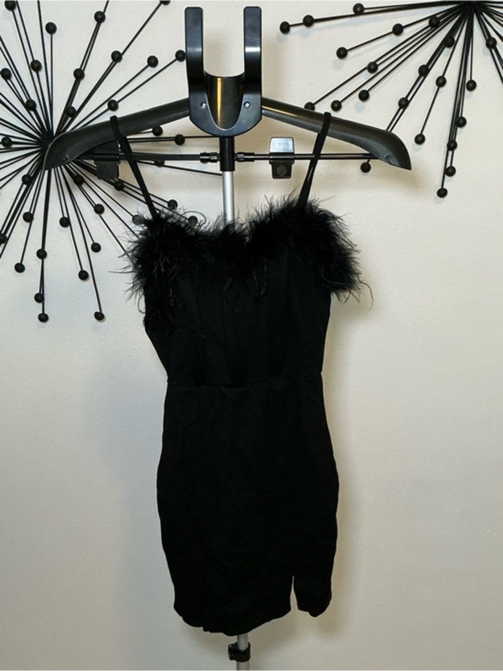 Allison & Kelly Black Feather Trim Mini Dress XS Y2K Party Club